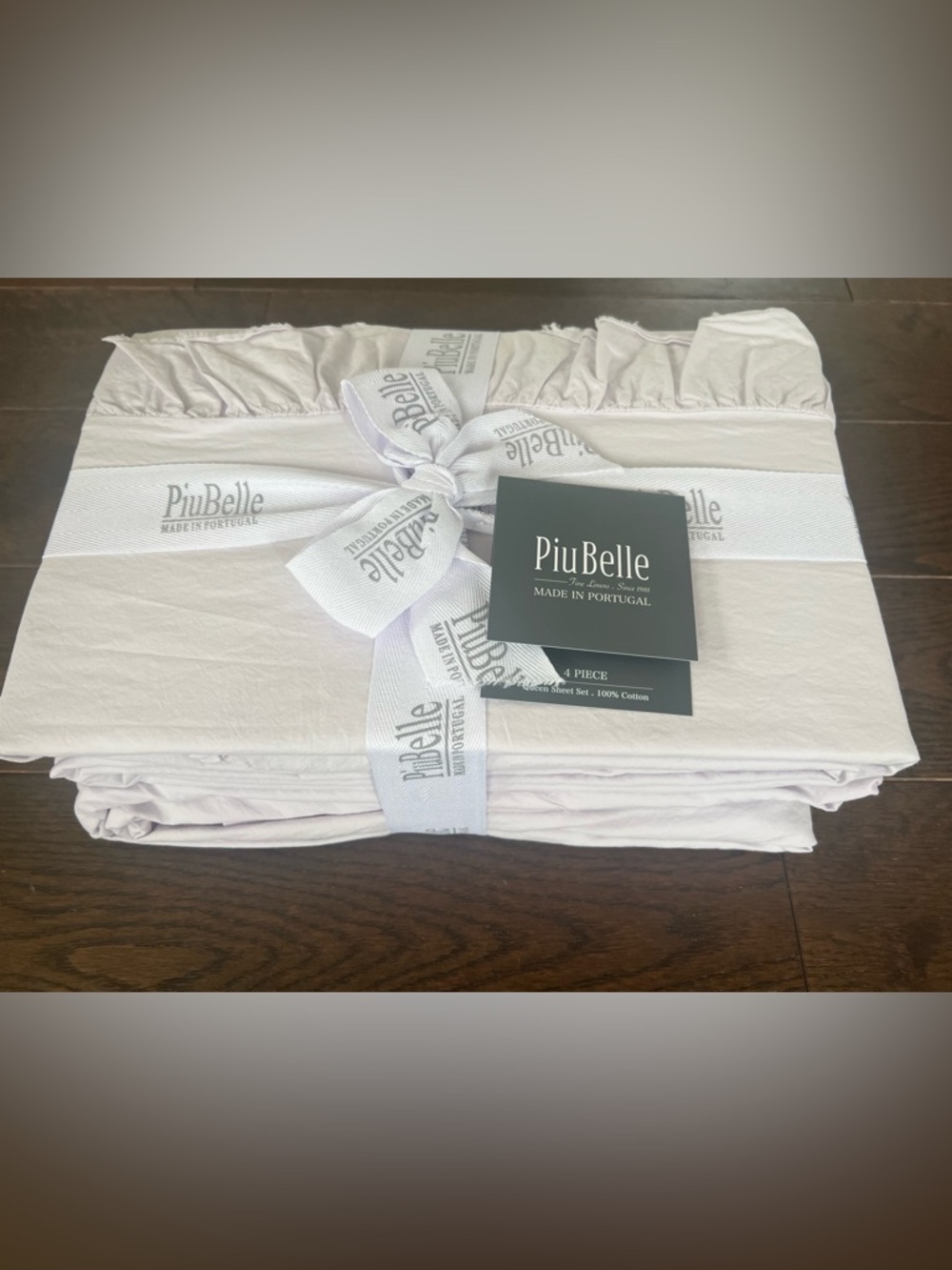 PiuBelle Portugal King Sheet Set Ruffled Raw Cotton 4pc Stonewashed barely pink